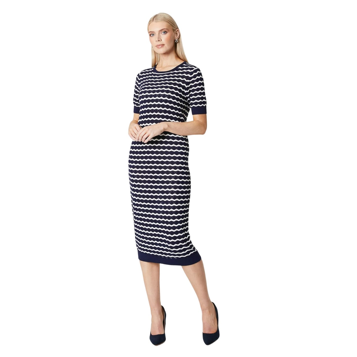 Navy - Front - Principles Womens-Ladies Striped Knitted Stitch Detail Maxi Dress