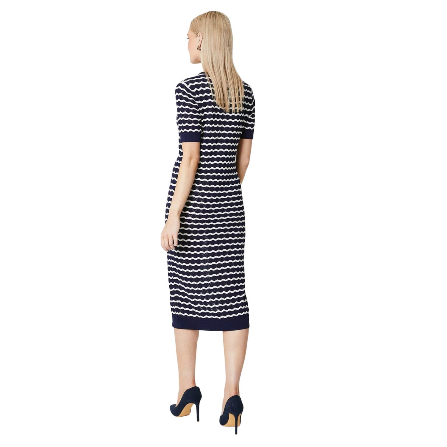 Navy - Back - Principles Womens-Ladies Striped Knitted Stitch Detail Maxi Dress
