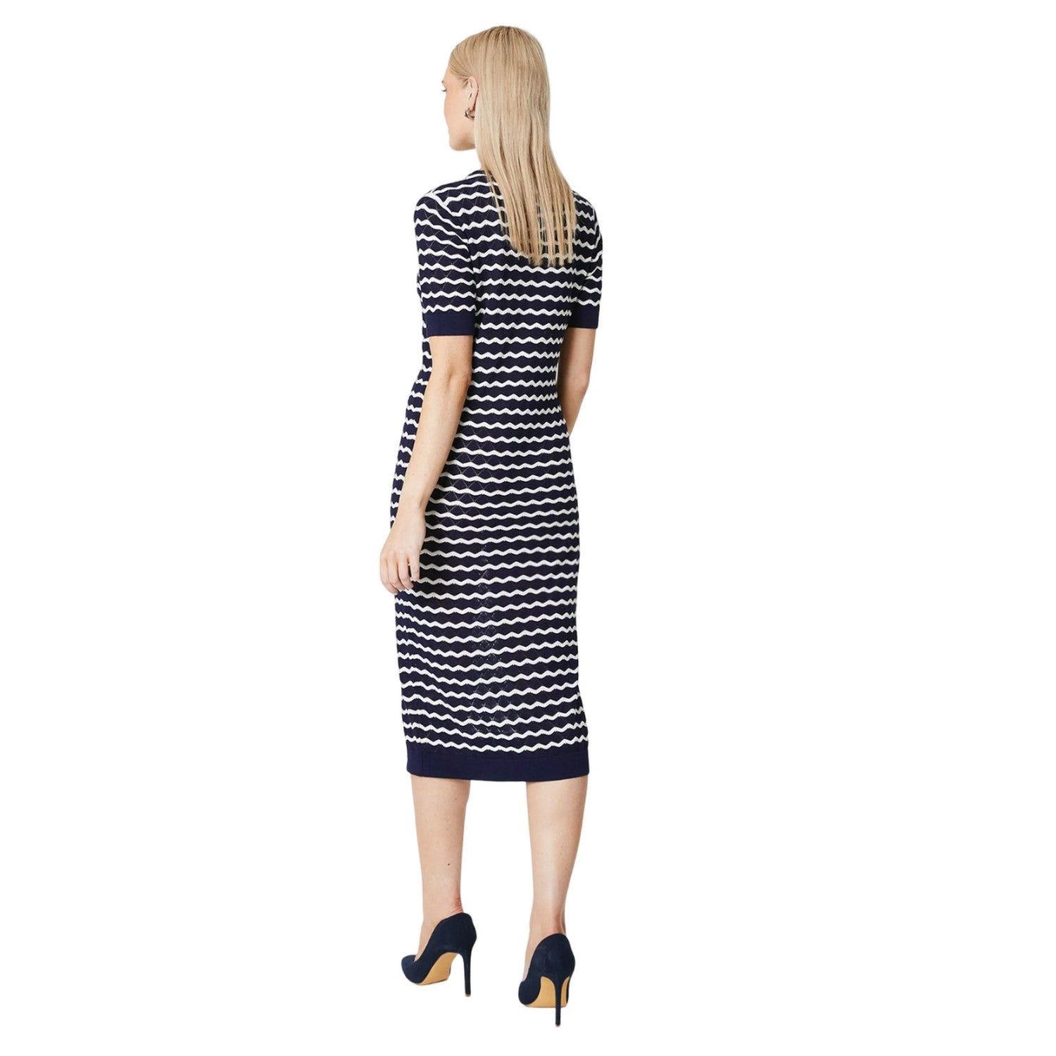 Navy - Back - Principles Womens-Ladies Striped Knitted Stitch Detail Maxi Dress