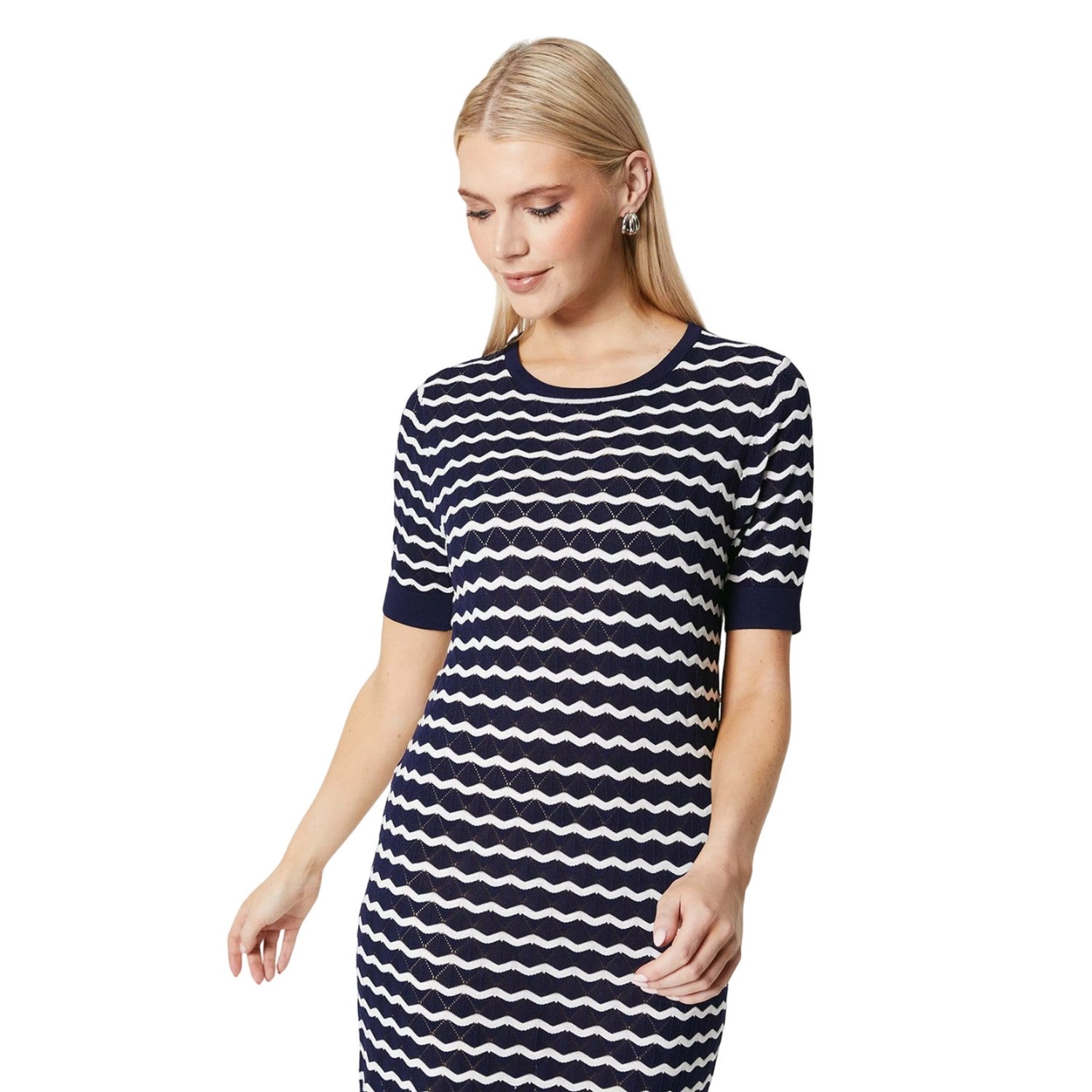 Navy - Side - Principles Womens-Ladies Striped Knitted Stitch Detail Maxi Dress