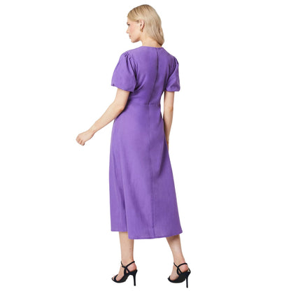 Purple - Back - Principles Womens-Ladies Linen Blend Puff Sleeve Midi Dress
