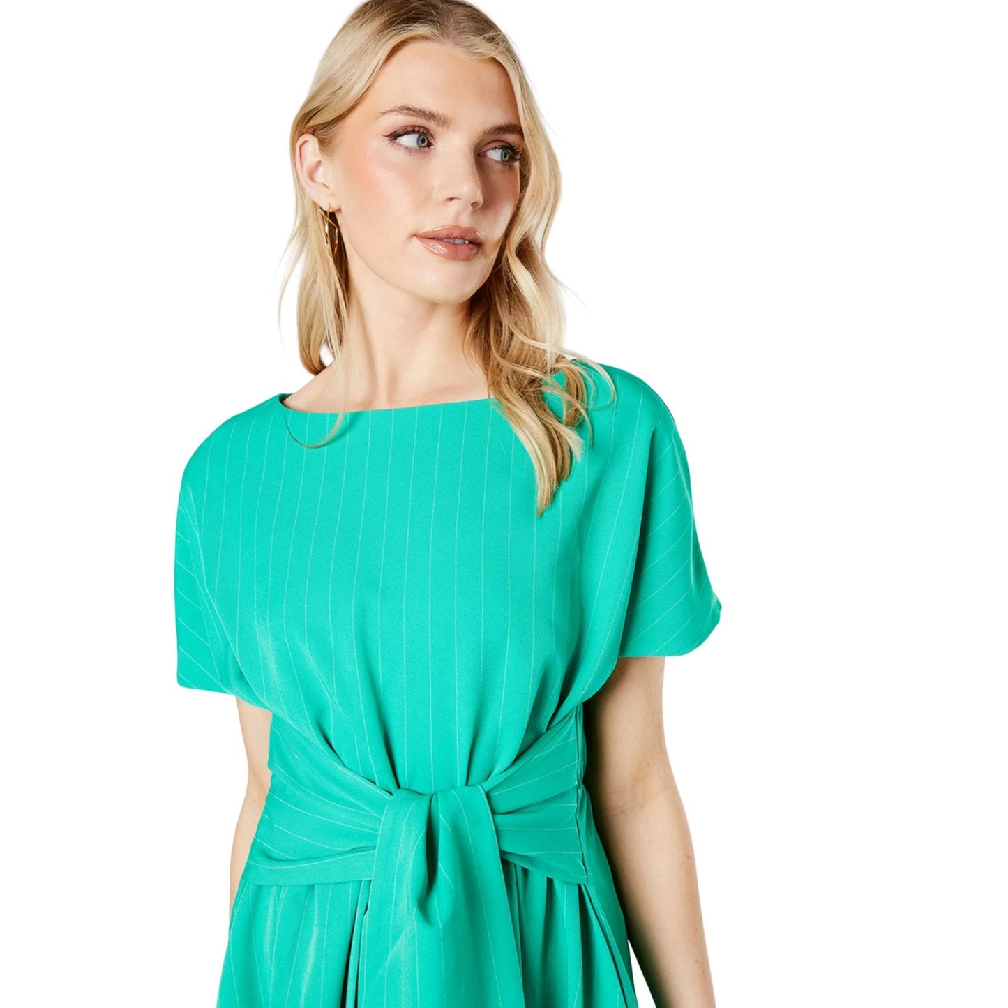 Green - Side - Principles Womens-Ladies Pinstripe Belt Midi Dress
