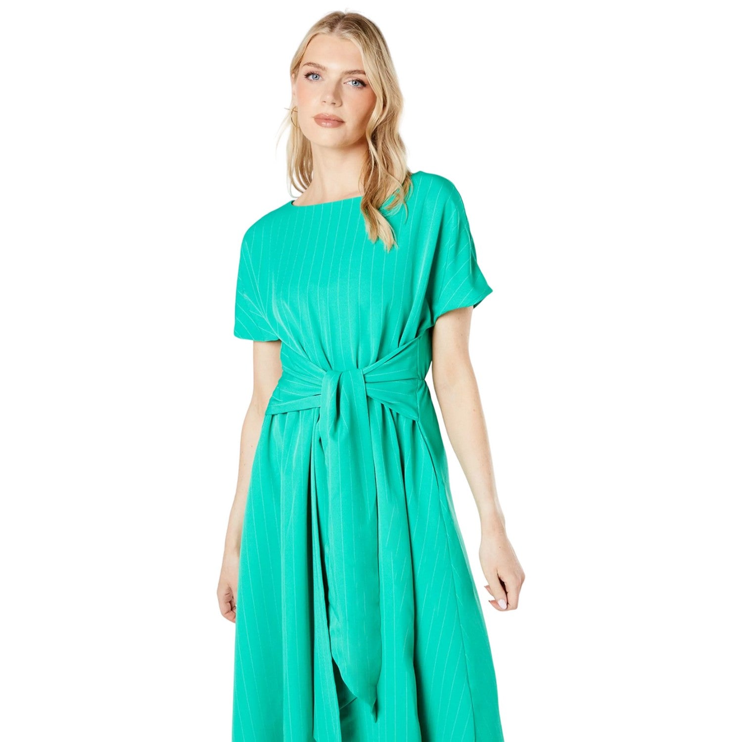 Green - Lifestyle - Principles Womens-Ladies Pinstripe Belt Midi Dress