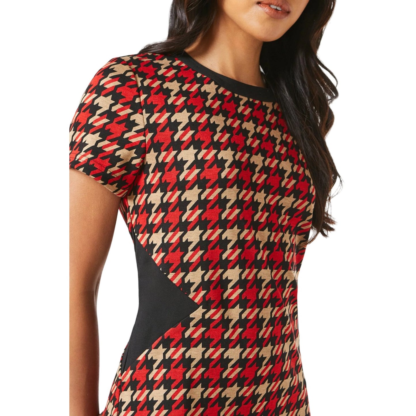 Red - Side - Principles Womens-Ladies Dogtooth Jacquard Shift Dress