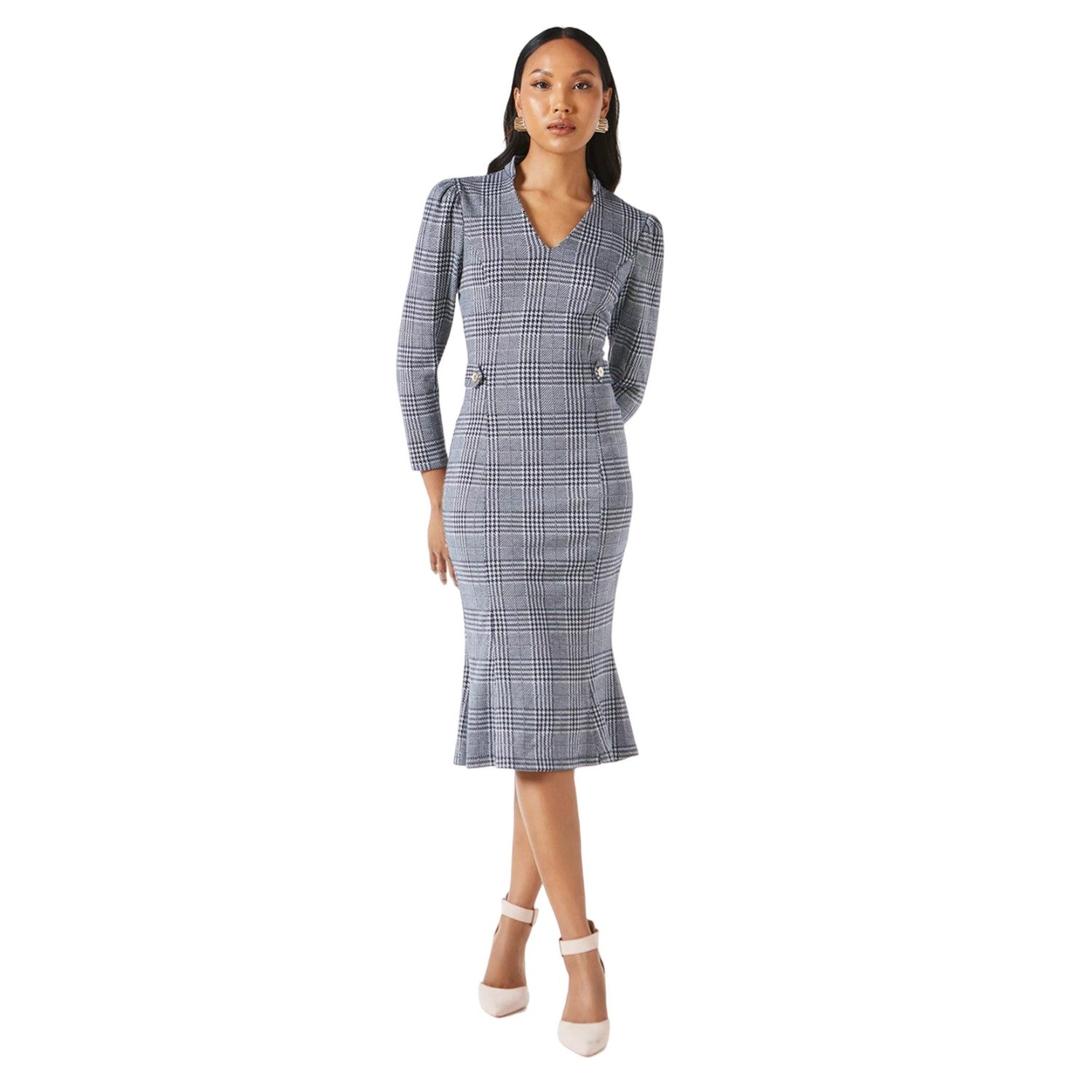 Blue - Lifestyle - Principles Womens-Ladies Checked Jacquard Tab Belt Midi Dress