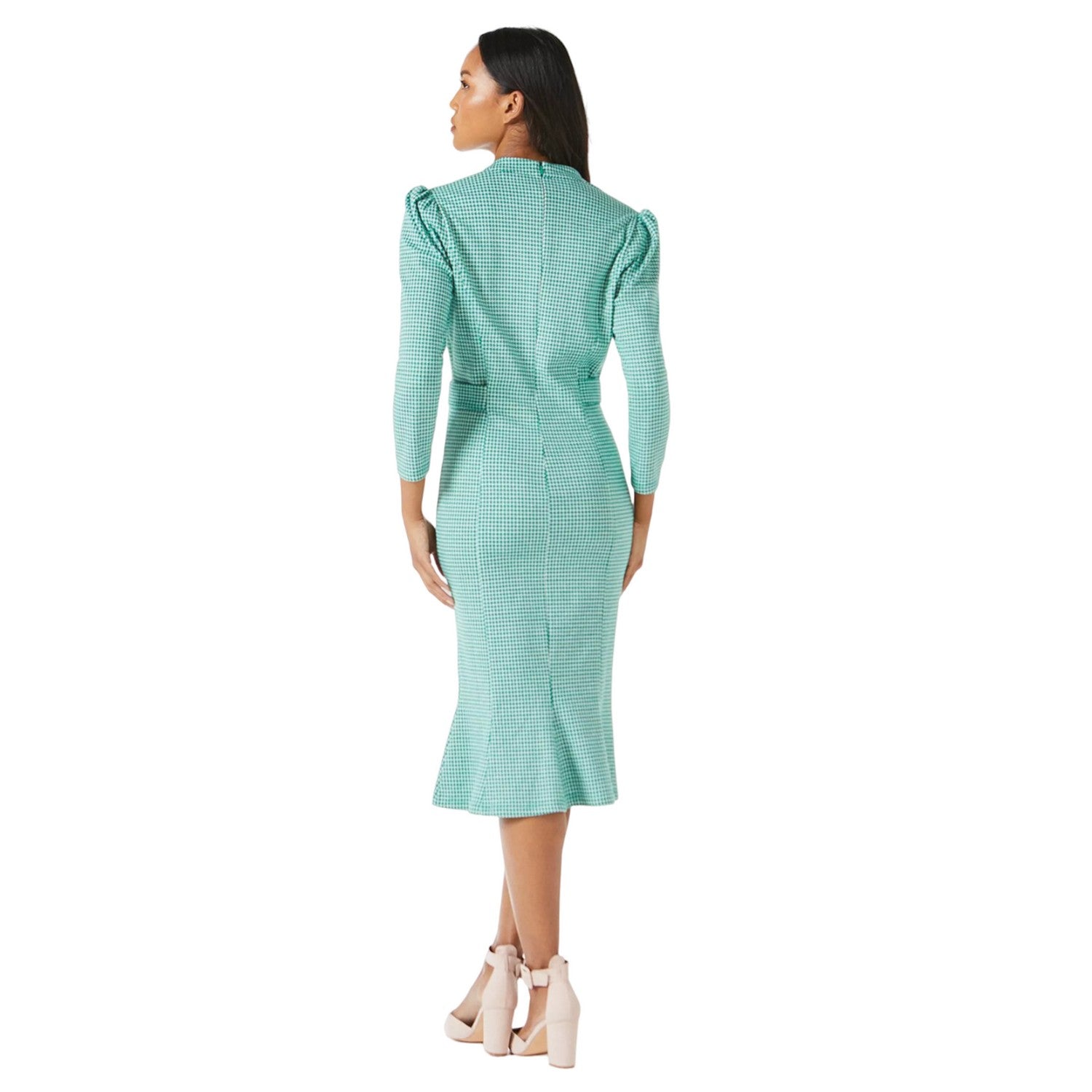 Green - Back - Principles Womens-Ladies Dogtooth Jacquard Tab Belt Midi Dress