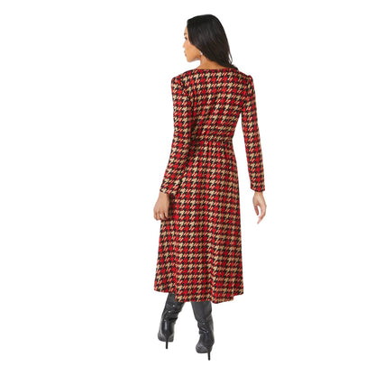 Red - Back - Principles Womens-Ladies Dogtooth Jacquard Wrap Midi Dress