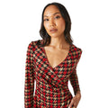 Red - Side - Principles Womens-Ladies Dogtooth Jacquard Wrap Midi Dress
