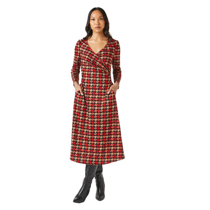 Red - Front - Principles Womens-Ladies Dogtooth Jacquard Wrap Midi Dress