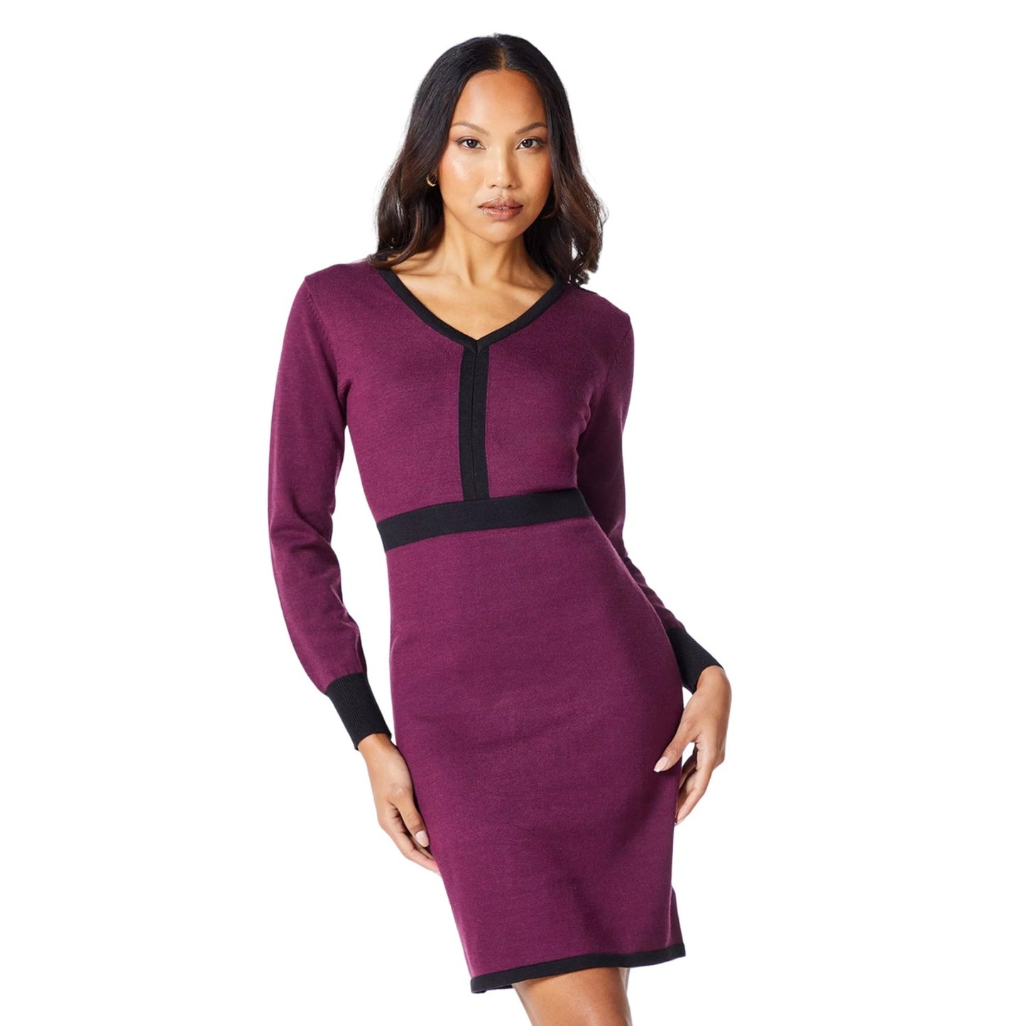 Pink - Front - Principles Womens-Ladies Colour Block Knitted V Neck Mini Dress