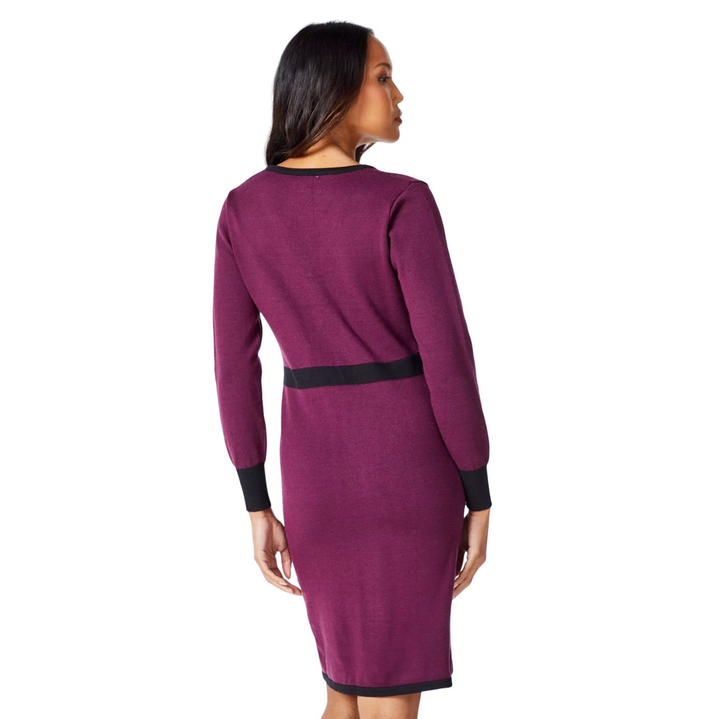 Pink - Back - Principles Womens-Ladies Colour Block Knitted V Neck Mini Dress
