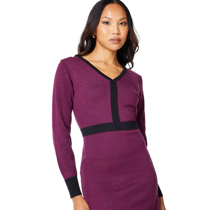 Pink - Side - Principles Womens-Ladies Colour Block Knitted V Neck Mini Dress