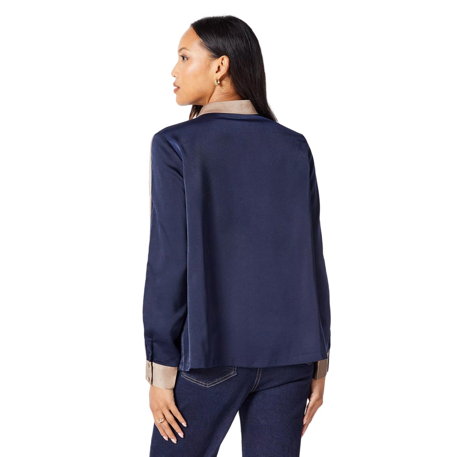 Navy - Back - Principles Womens-Ladies Contrast Detail Satin Side Tie Neck Top