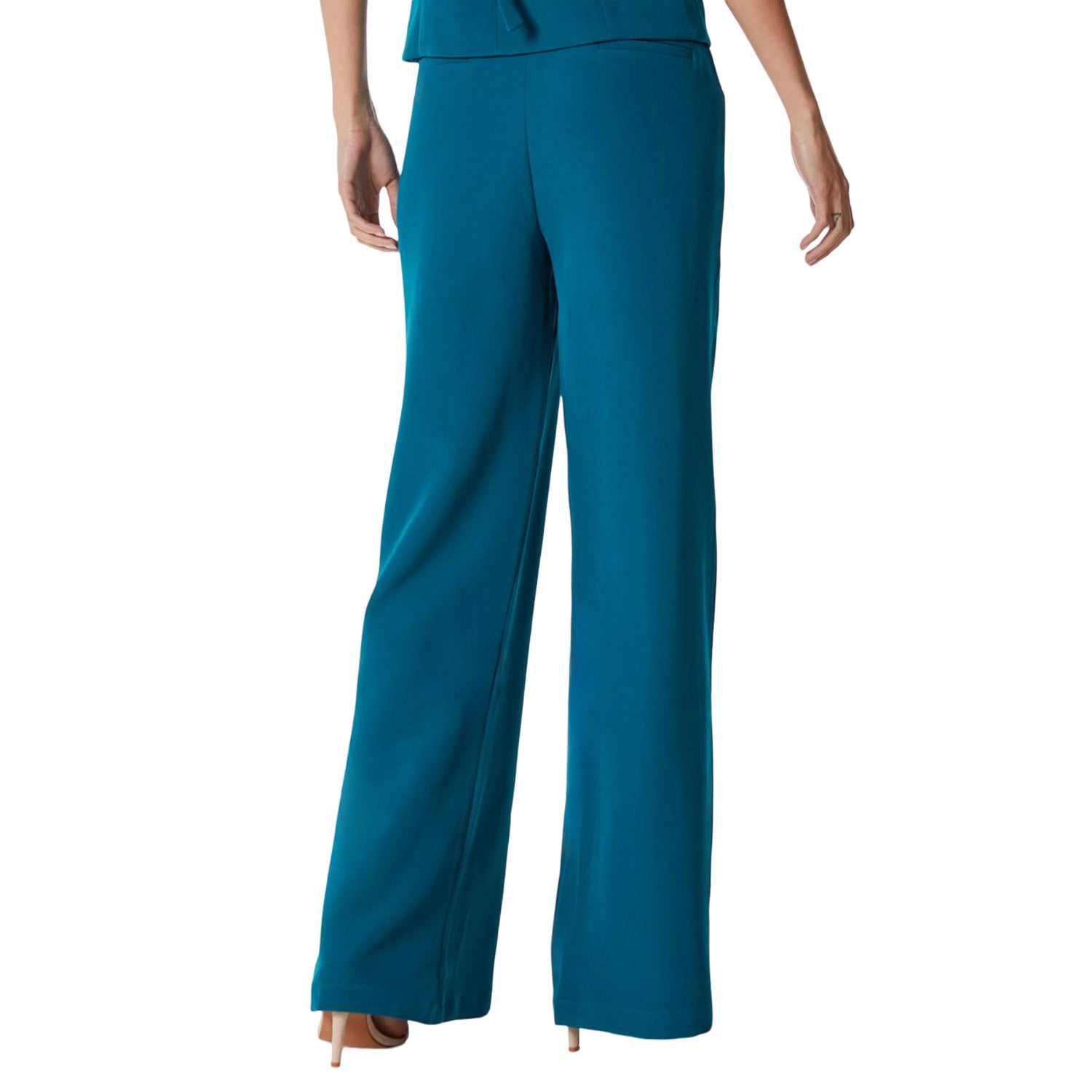 Teal - Back - Principles Womens-Ladies High Waist Wide Leg Trousers