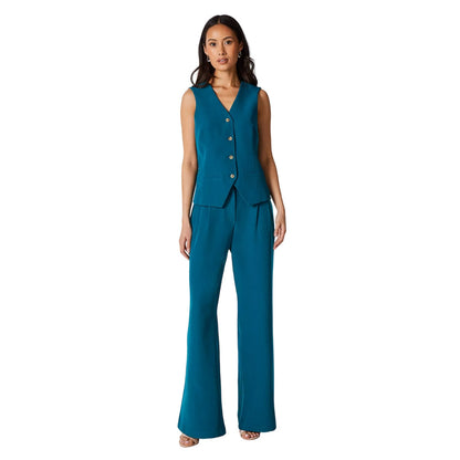 Teal - Side - Principles Womens-Ladies High Waist Wide Leg Trousers