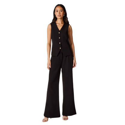 Black - Side - Principles Womens-Ladies High Waist Wide Leg Trousers