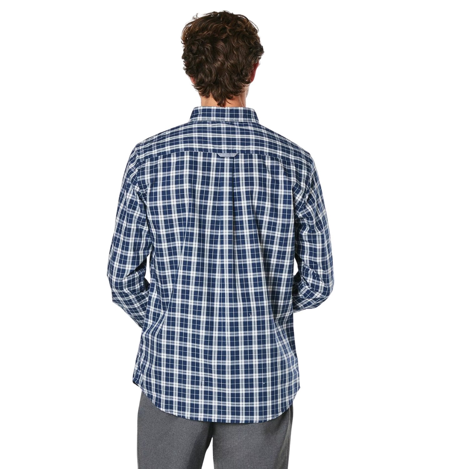 Navy - Back - Maine Mens Mono Check Long-Sleeved Shirt