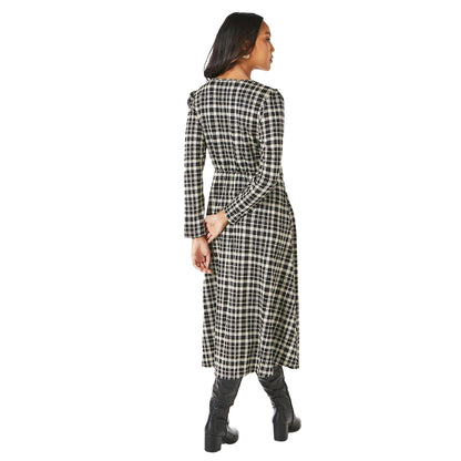 Black-White - Back - Principles Womens-Ladies Checked Jacquard Midi Dress