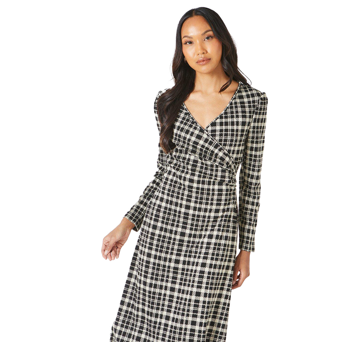 Black-White - Side - Principles Womens-Ladies Checked Jacquard Midi Dress