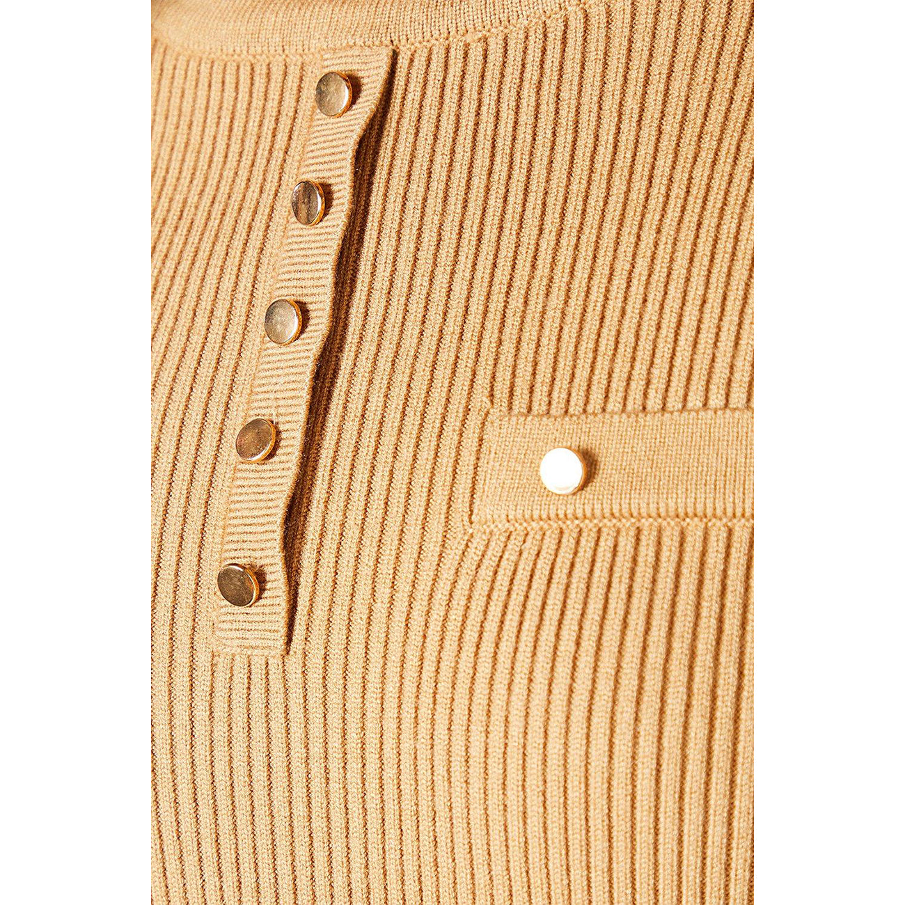 Camel - Side - Principles Womens-Ladies Knitted Ribbed Button Detail Midi Dress