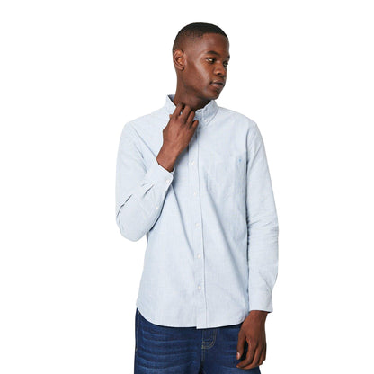 Light Blue - Front - Maine Mens Fine Stripe Oxford Long-Sleeved Shirt