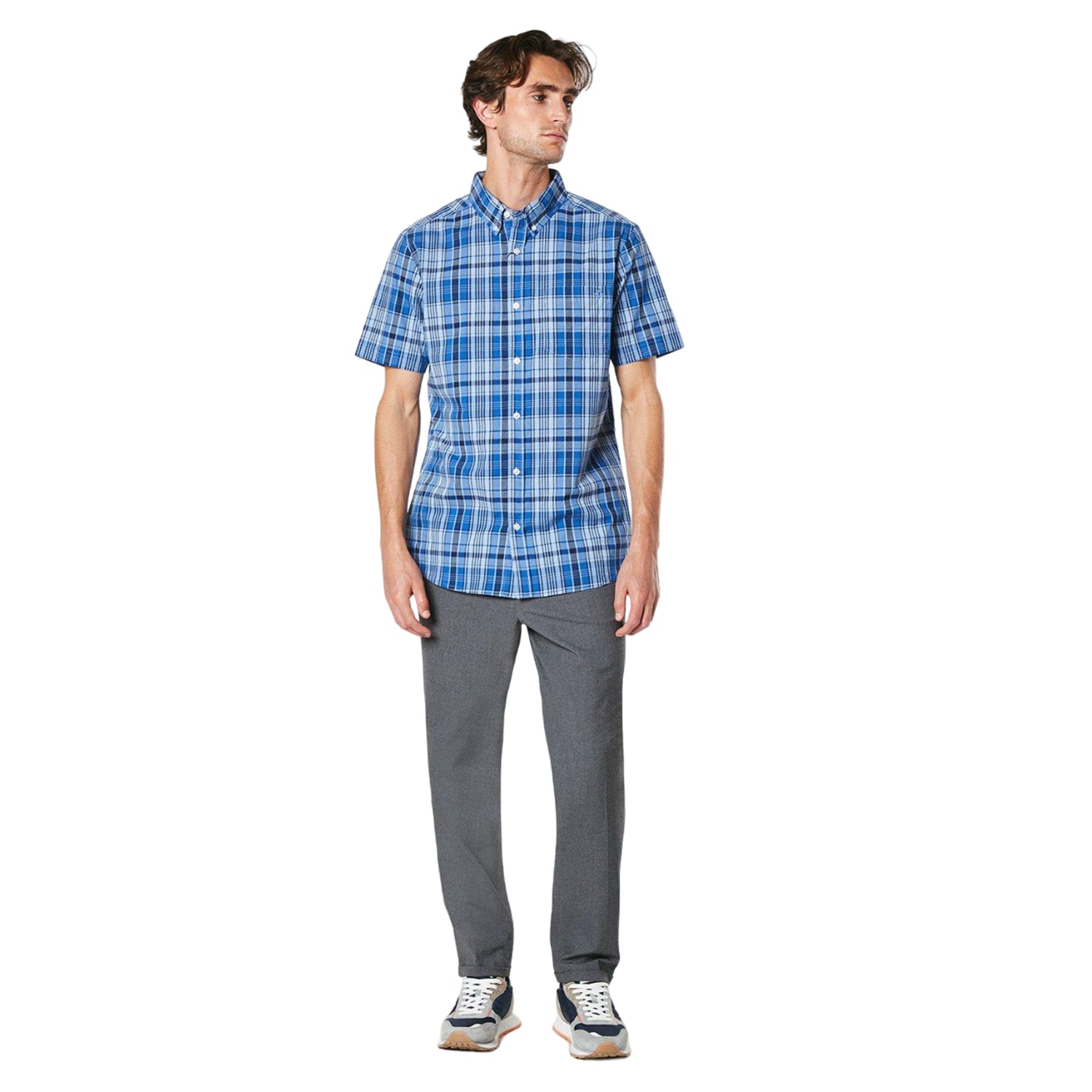 Blue - Side - Maine Mens Blake Check Short-Sleeved Shirt