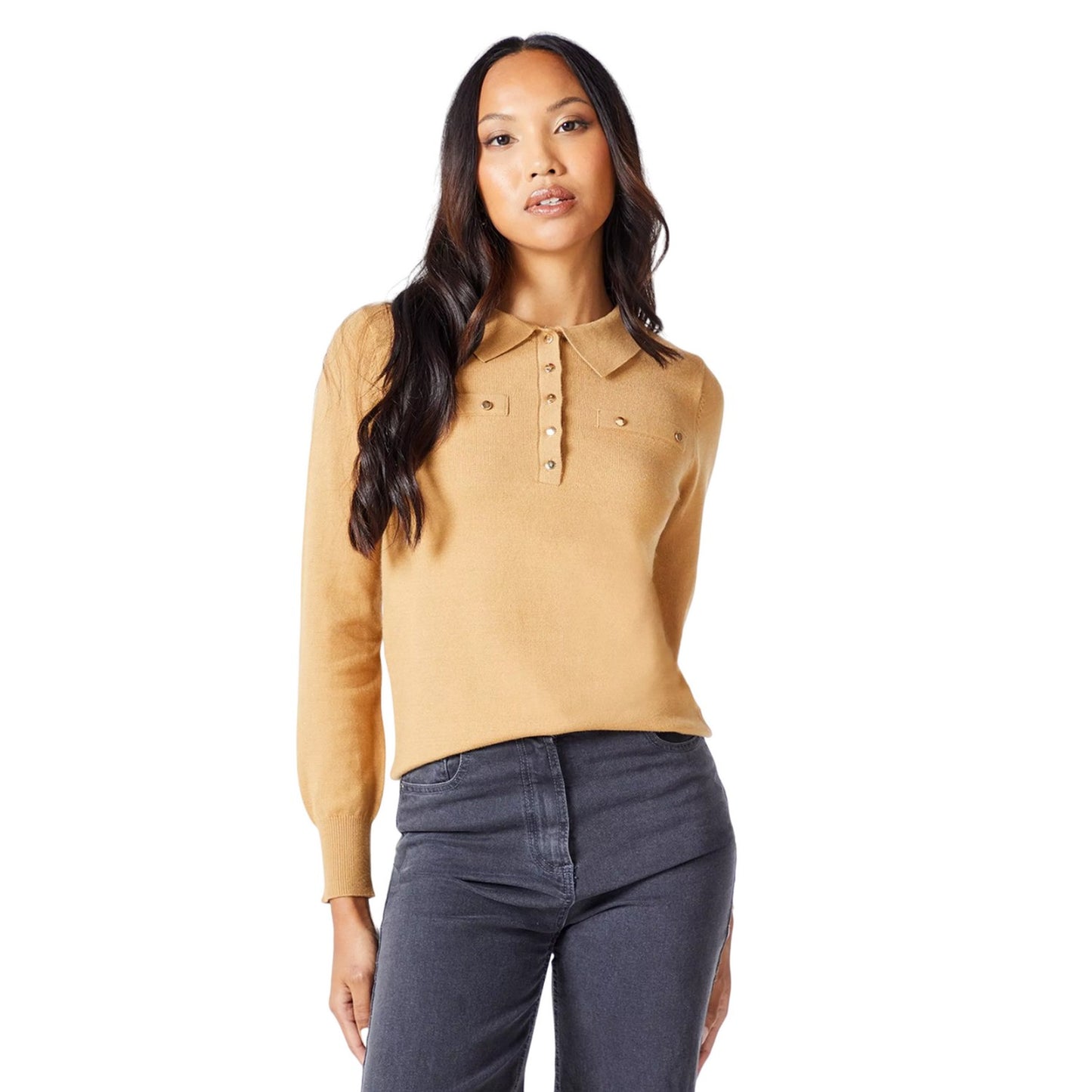 Camel - Front - Principles Womens-Ladies Knitted Collared Top