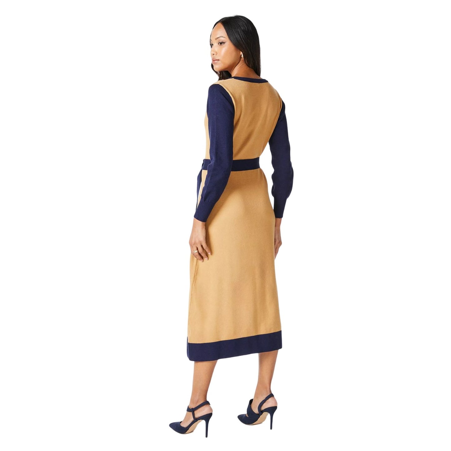 Camel - Back - Principles Womens-Ladies Tipped Knitted Belt Midi Dress
