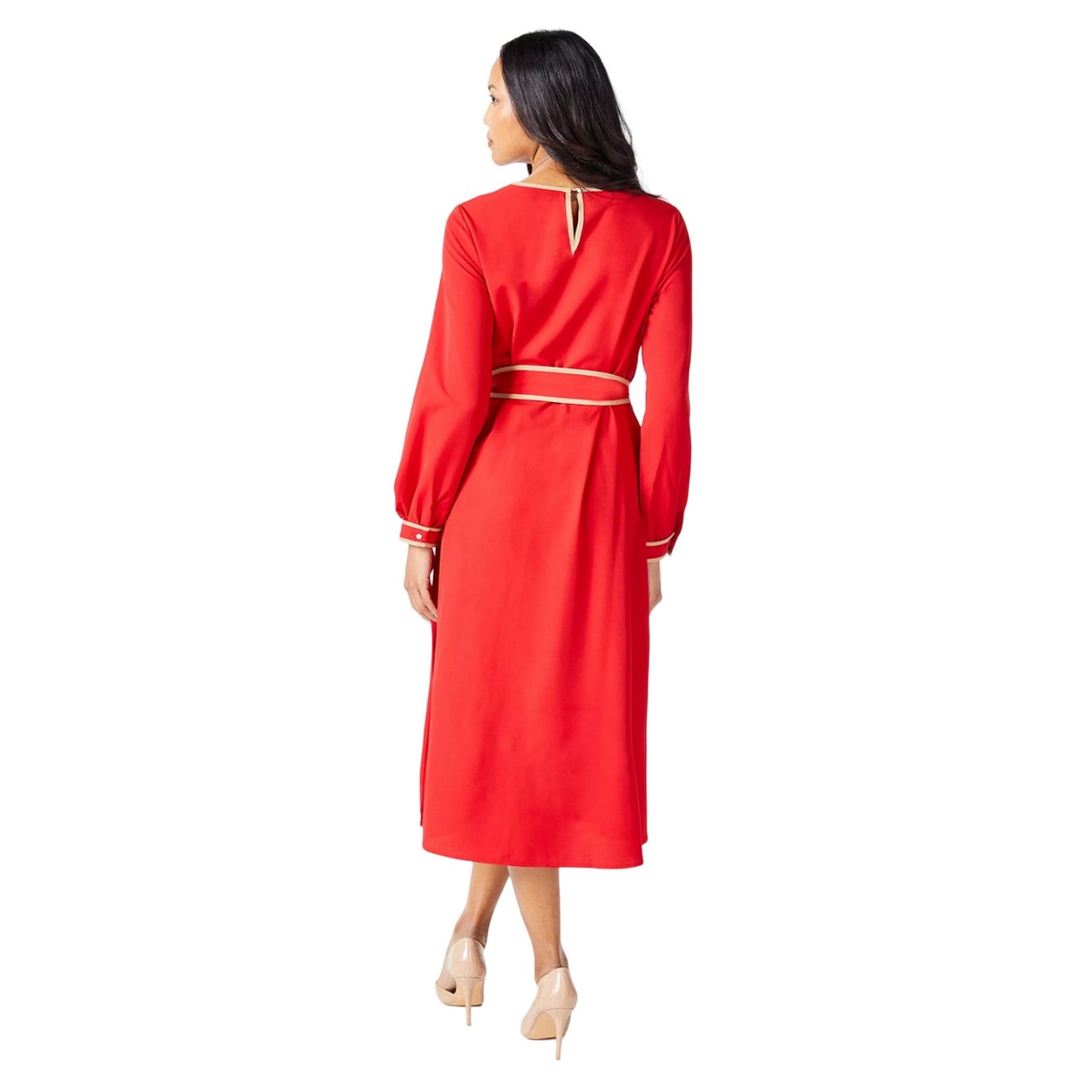 Red - Back - Principles Womens-Ladies Premium Contrast Piping Belt Midi Dress