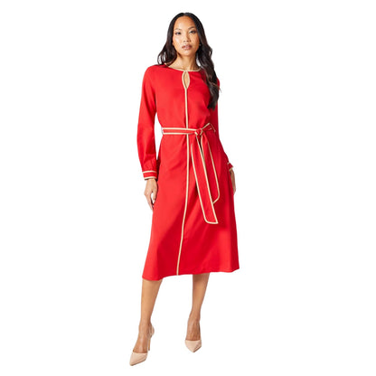 Red - Front - Principles Womens-Ladies Premium Contrast Piping Belt Midi Dress