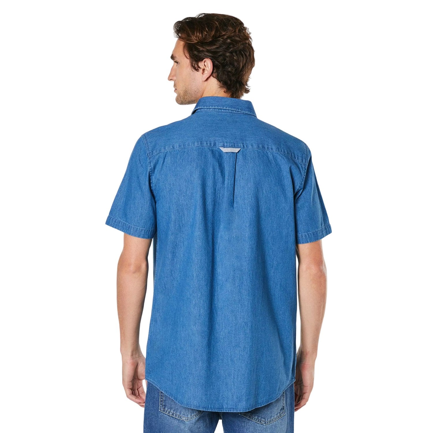 Mid Blue - Back - Maine Mens Denim Short-Sleeved Shirt