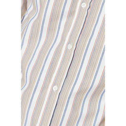 Tan - Side - Maine Mens Stripe Oxford Short-Sleeved Shirt
