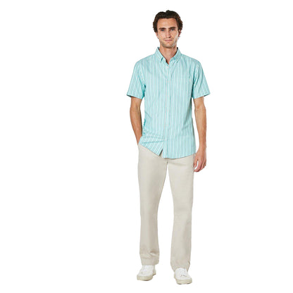 Green - Lifestyle - Maine Mens Oxford Multi Stripe Short-Sleeved Shirt