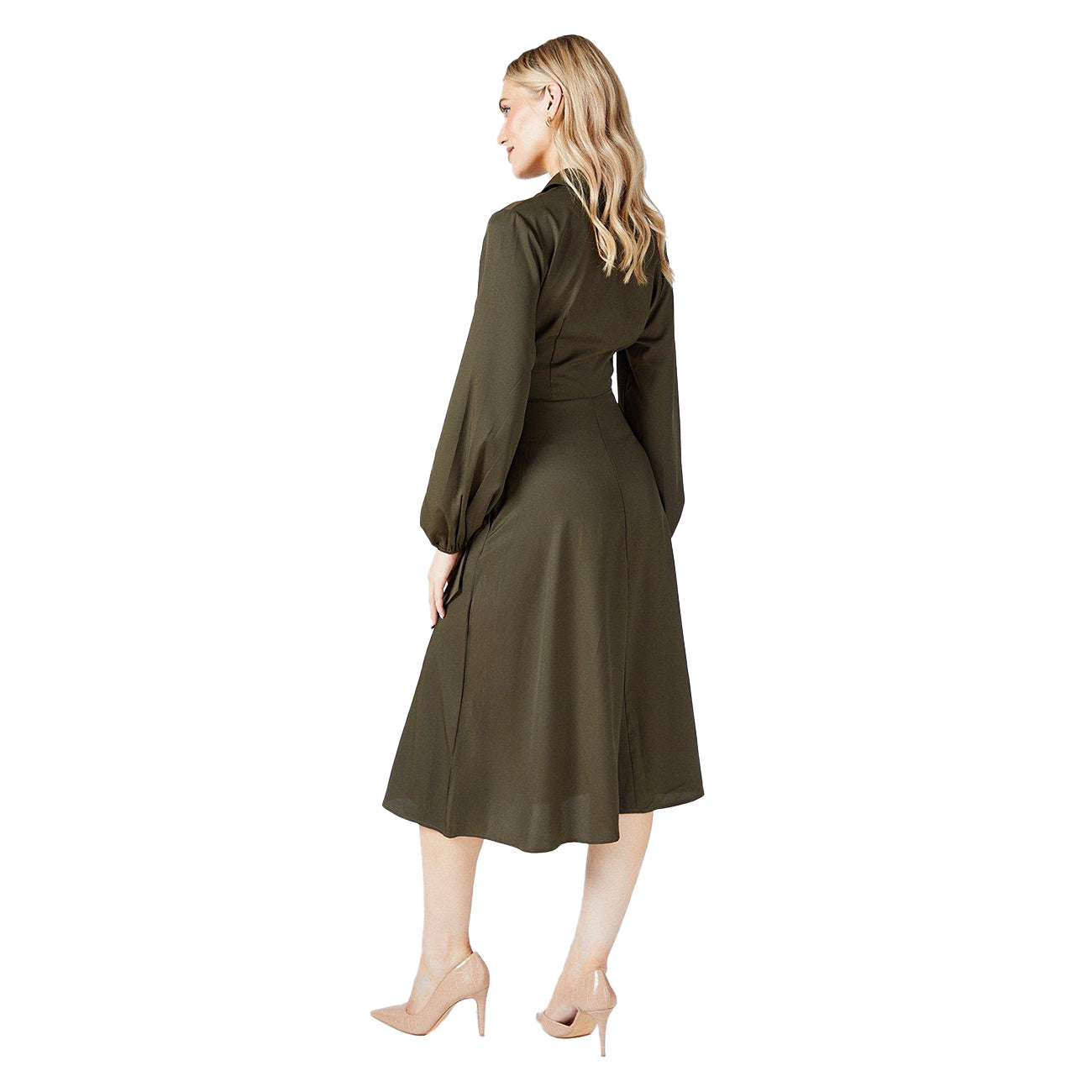 Khaki Green - Back - Principles Womens-Ladies Belted Wrap Shirt Dress