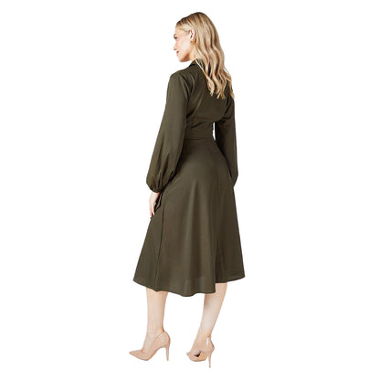 Khaki Green - Back - Principles Womens-Ladies Belted Wrap Shirt Dress