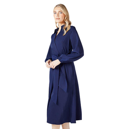 Navy - Front - Principles Womens-Ladies Belted Wrap Shirt Dress