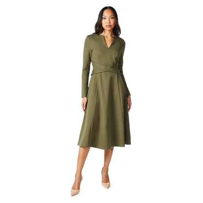 Olive - Front - Principles Womens-Ladies Ponte Waist Detail Midi Dress