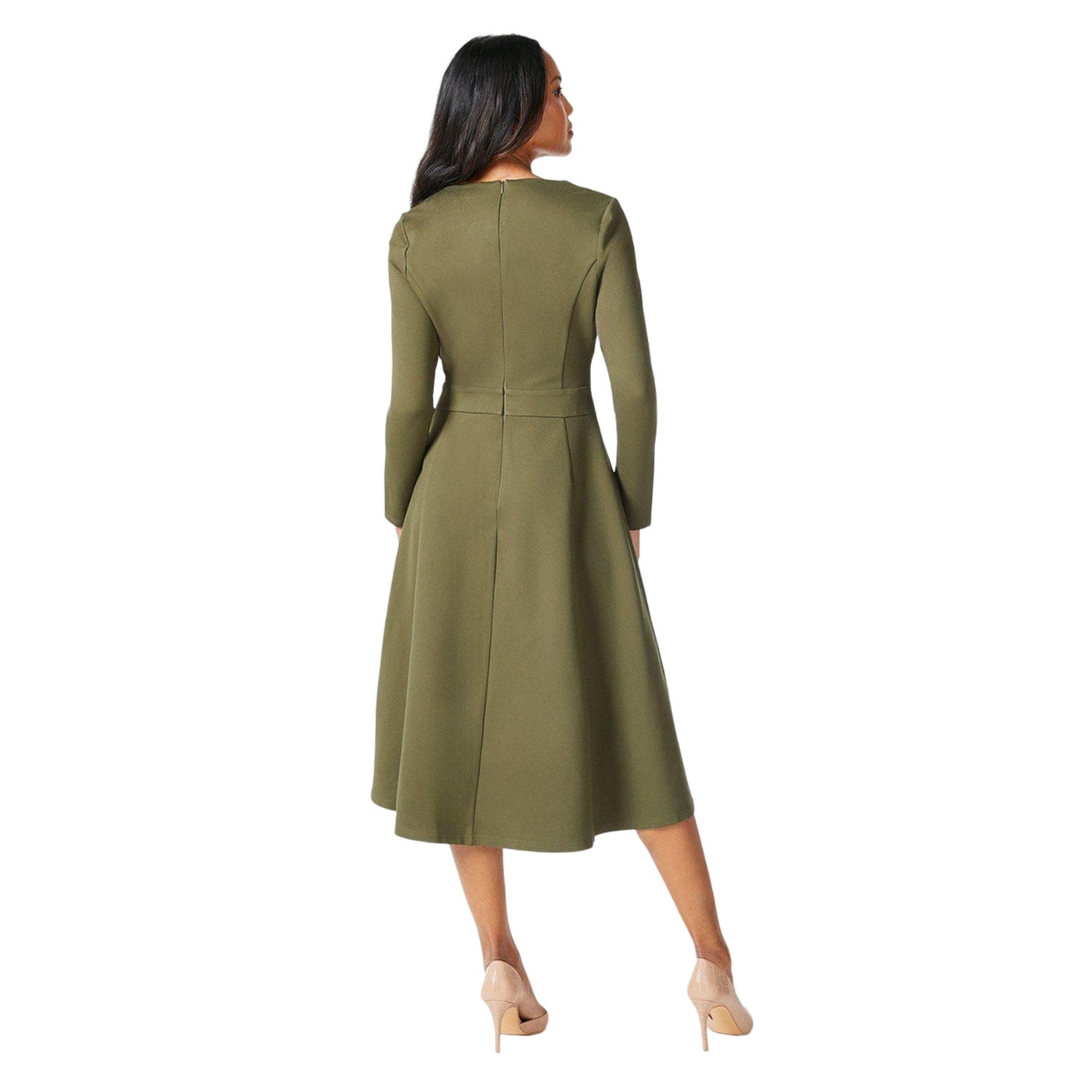 Olive - Back - Principles Womens-Ladies Ponte Waist Detail Midi Dress