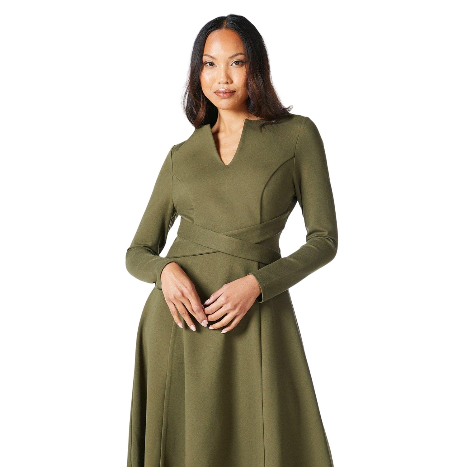 Olive - Side - Principles Womens-Ladies Ponte Waist Detail Midi Dress