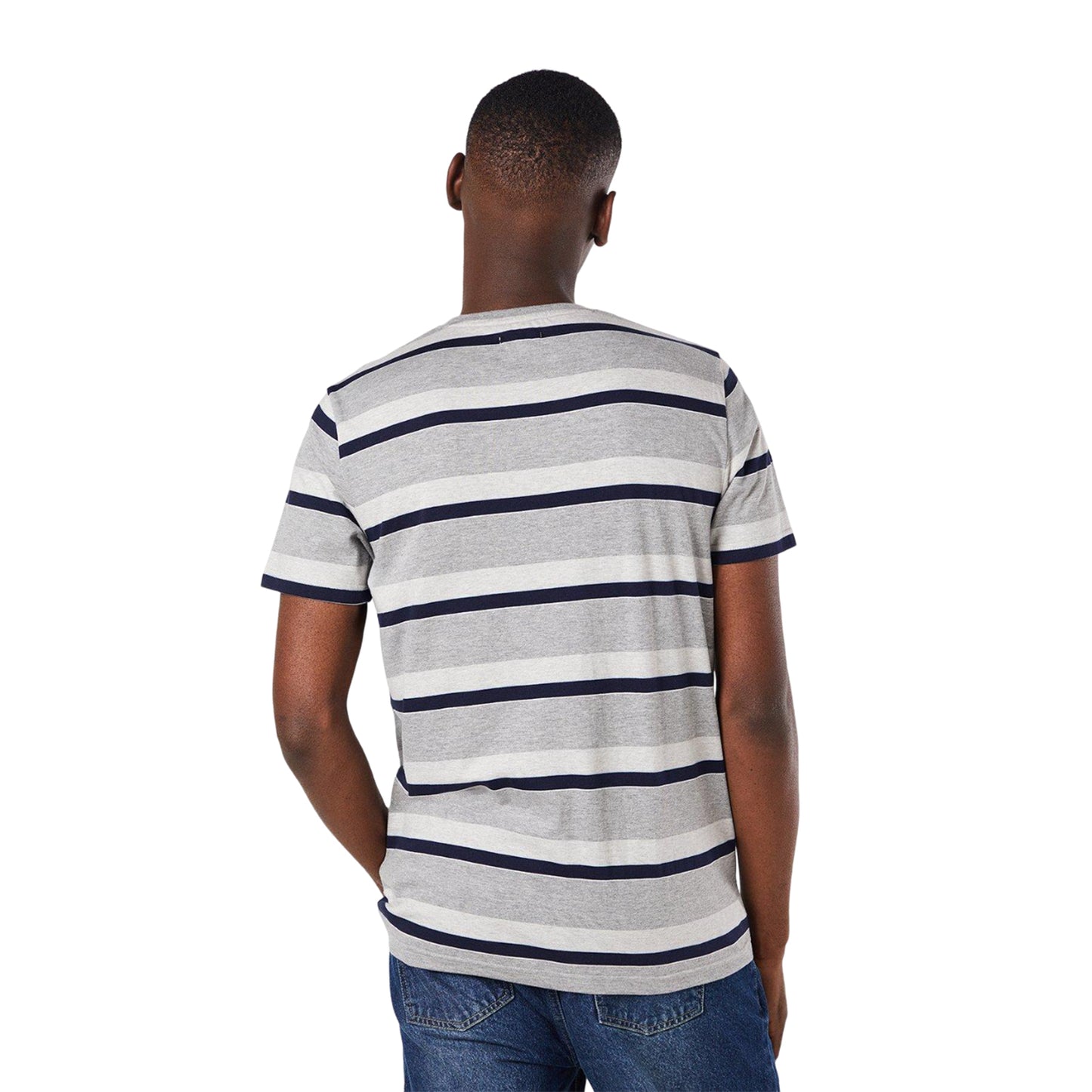Grey - Back - Maine Mens Boston Crest And Stripes Embroidered T-Shirt