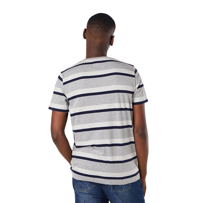 Grey - Back - Maine Mens Boston Crest And Stripes Embroidered T-Shirt