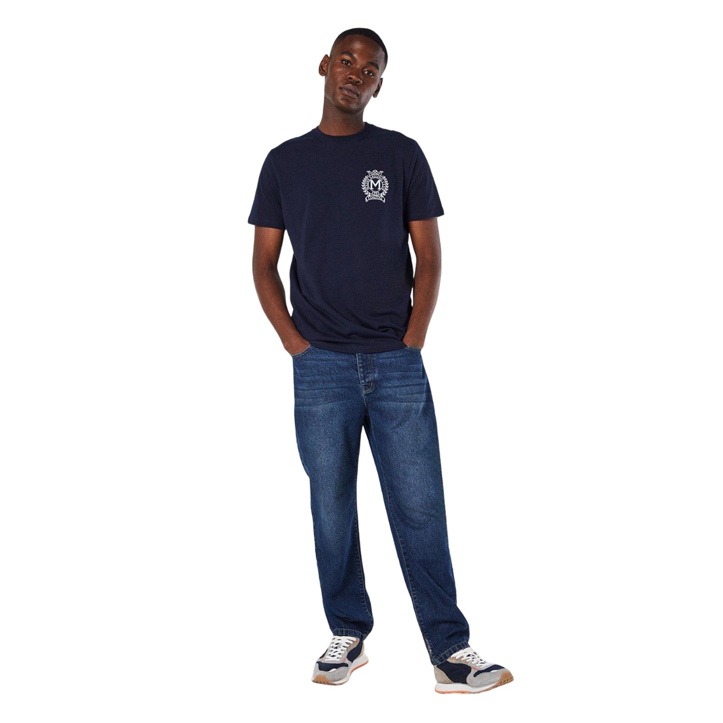 Navy - Side - Maine Mens Crest Embroidered T-Shirt