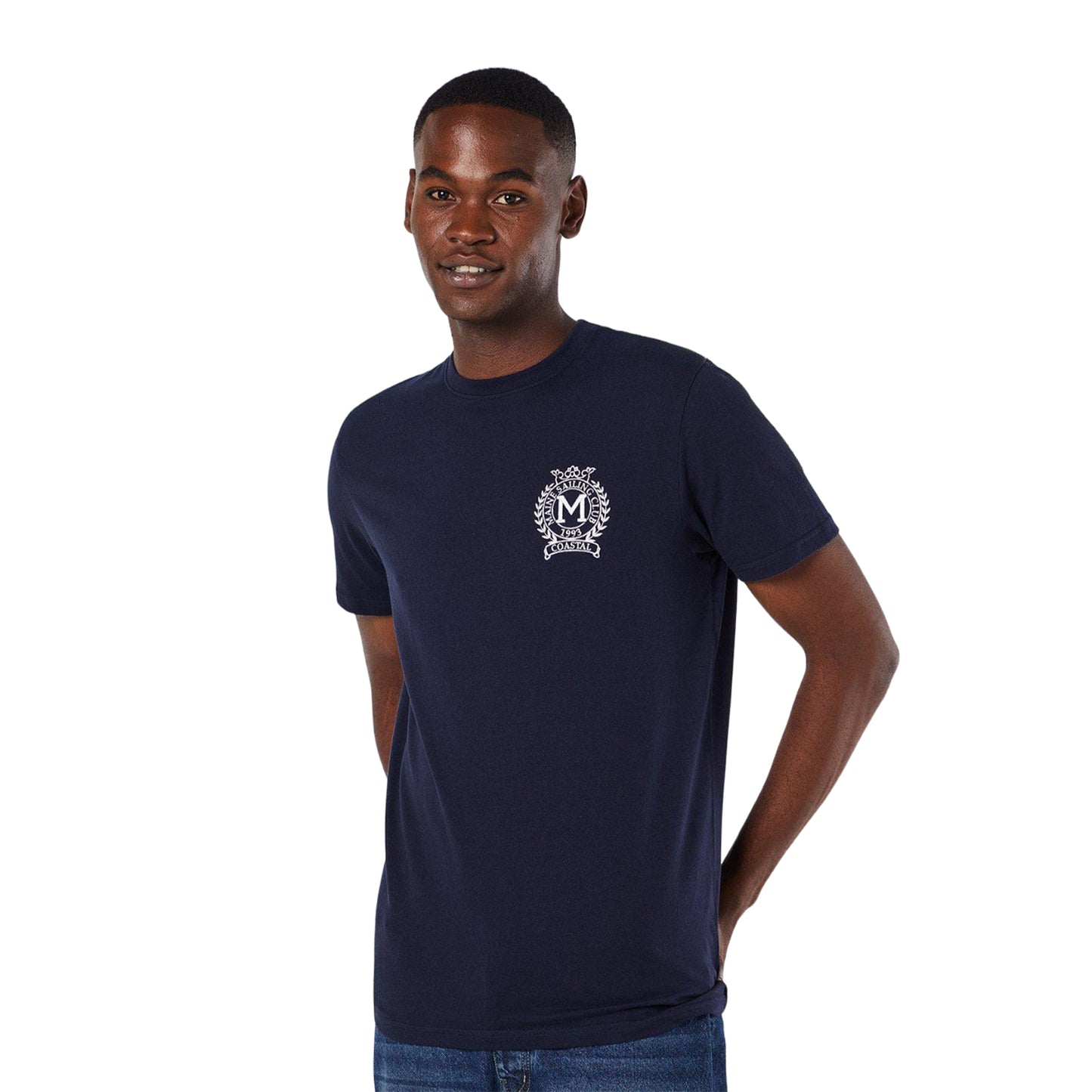 Navy - Front - Maine Mens Crest Embroidered T-Shirt