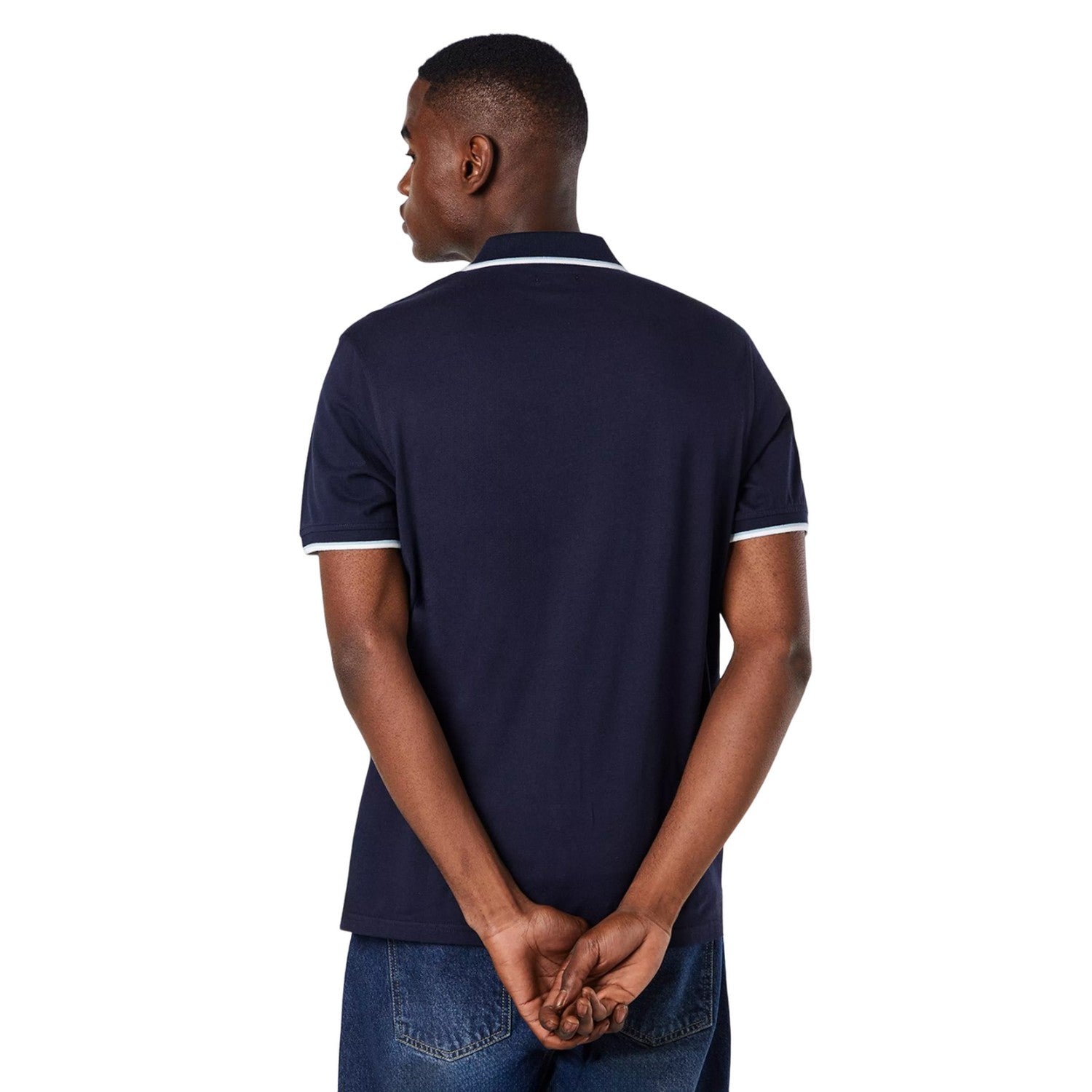 Navy - Back - Maine Mens Split Chest Stripe Polo Shirt