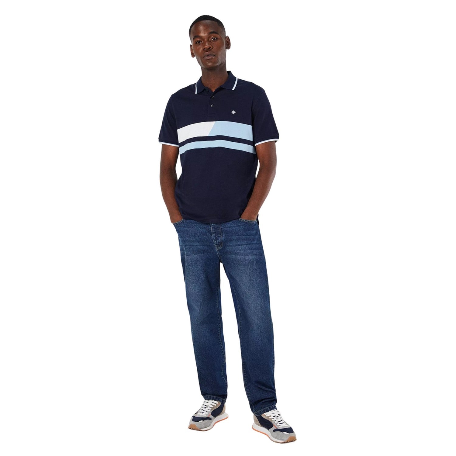 Navy - Side - Maine Mens Split Chest Stripe Polo Shirt