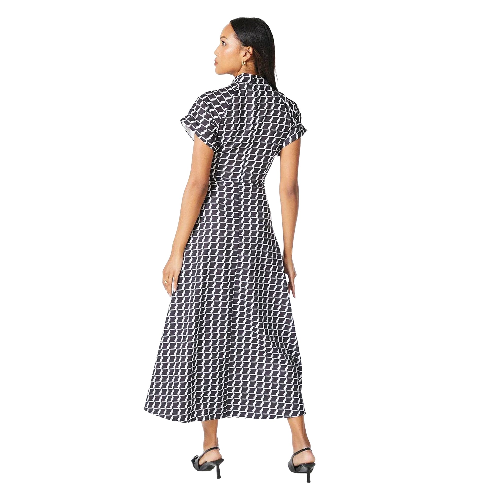 Monochrome - Back - Principles Womens-Ladies Geometric Twist Neck Midi Dress