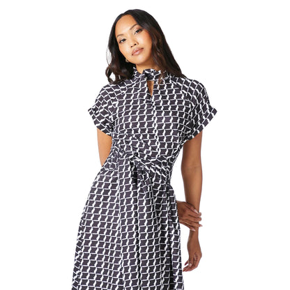 Monochrome - Side - Principles Womens-Ladies Geometric Twist Neck Midi Dress