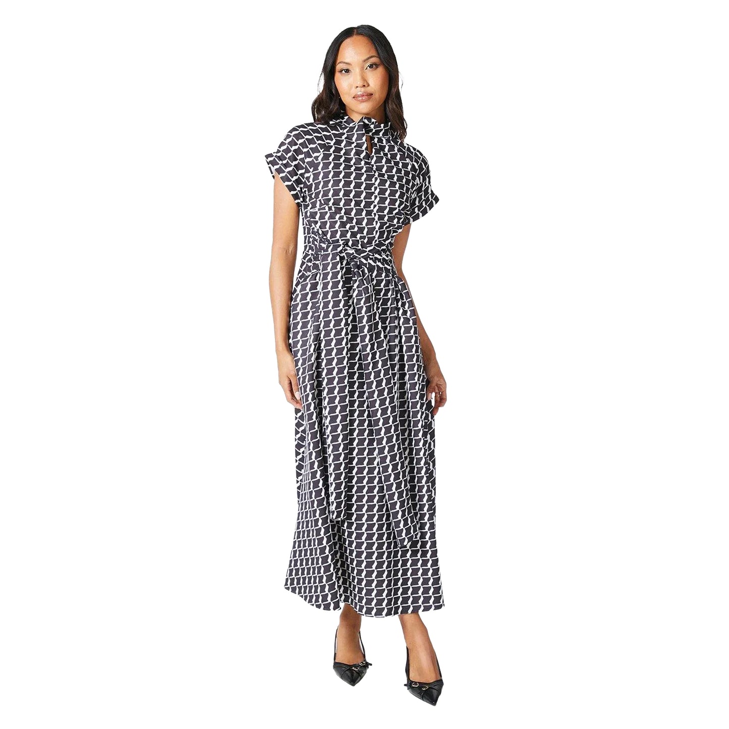Monochrome - Front - Principles Womens-Ladies Geometric Twist Neck Midi Dress