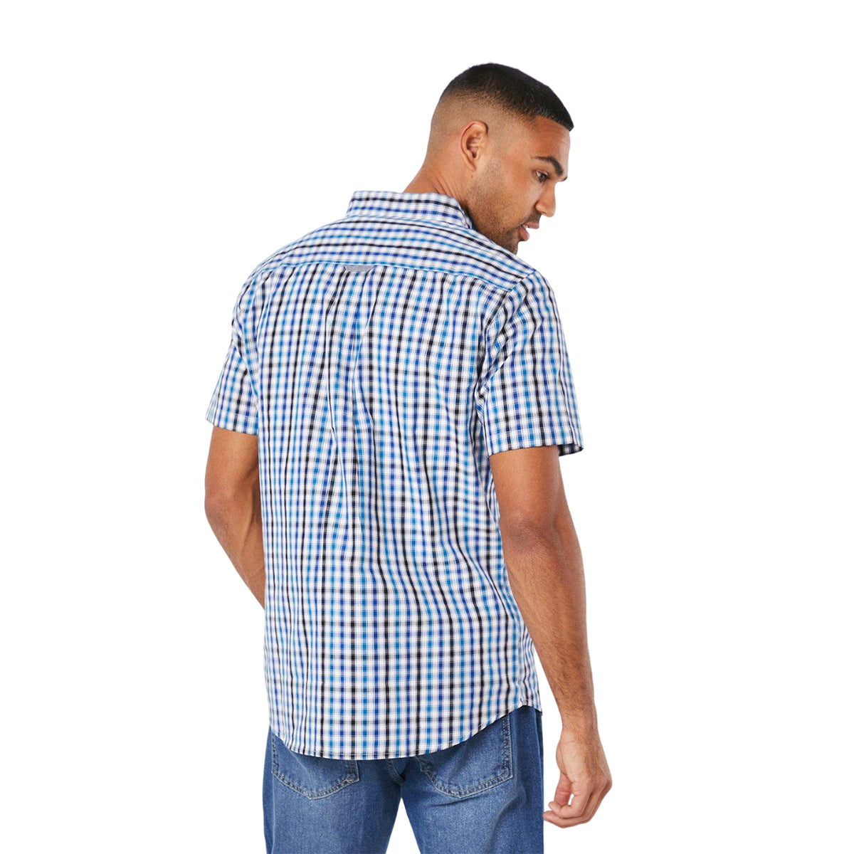 White - Back - Maine Mens Skar Checked Short-Sleeved Shirt