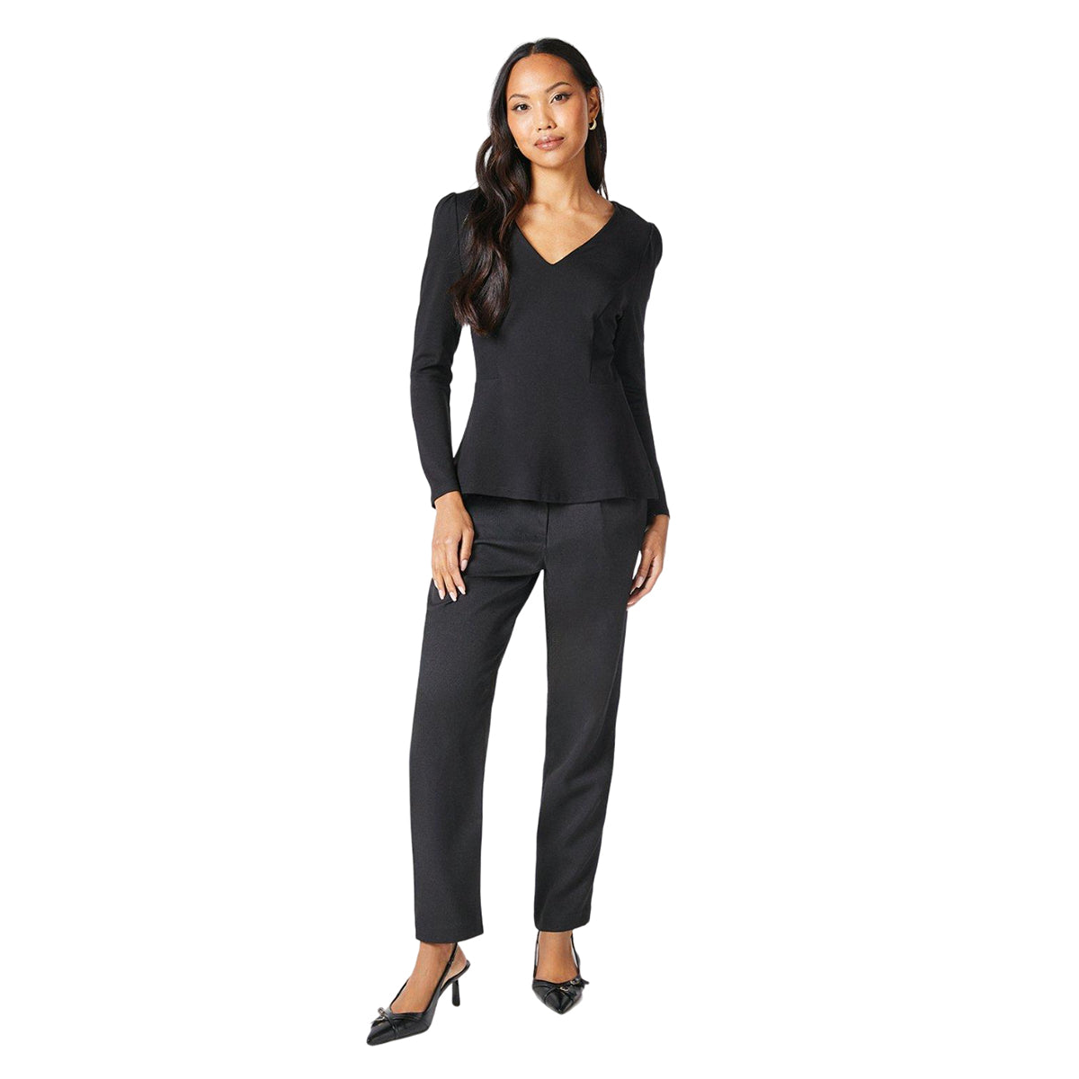 Black - Side - Principles Womens-Ladies Plain Ponte V Neck Top